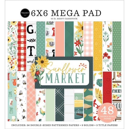 Carta Bella Sunflower Market Cardstock Paper Pad, 6&#x22; x 6&#x22;